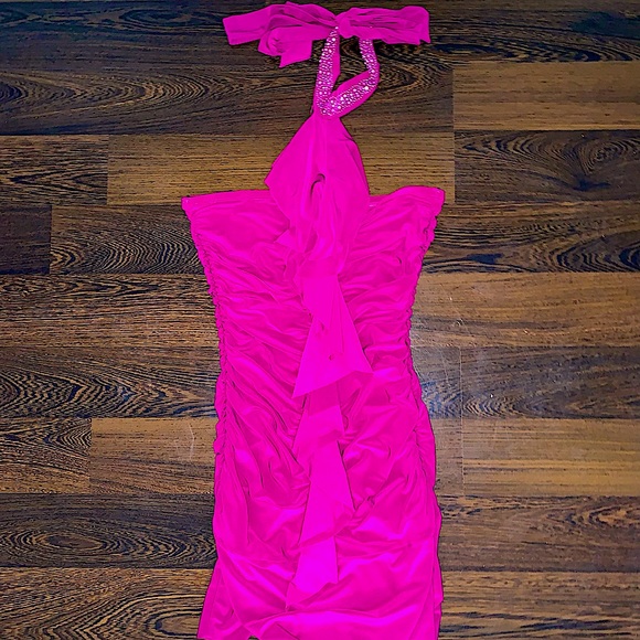 Fuchsia Halterneck Ruffled Dress - Picture 1 of 2